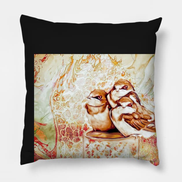 "Barn Swallow Baby Trio" #2 - Fluid Art Pillow by Colette22