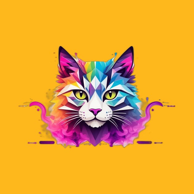 A Geometric Ode to Neon in Contemporary Cat Art by KreartHub