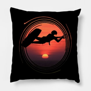 Kiter Silhouette In Black Female Rider Sunset Pillow