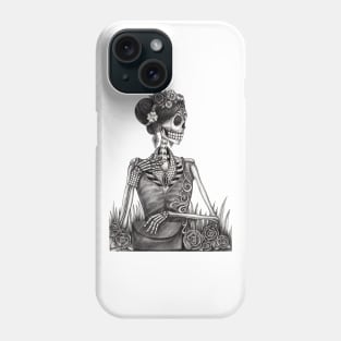 Female skeleton fashion model day of the dead. Phone Case