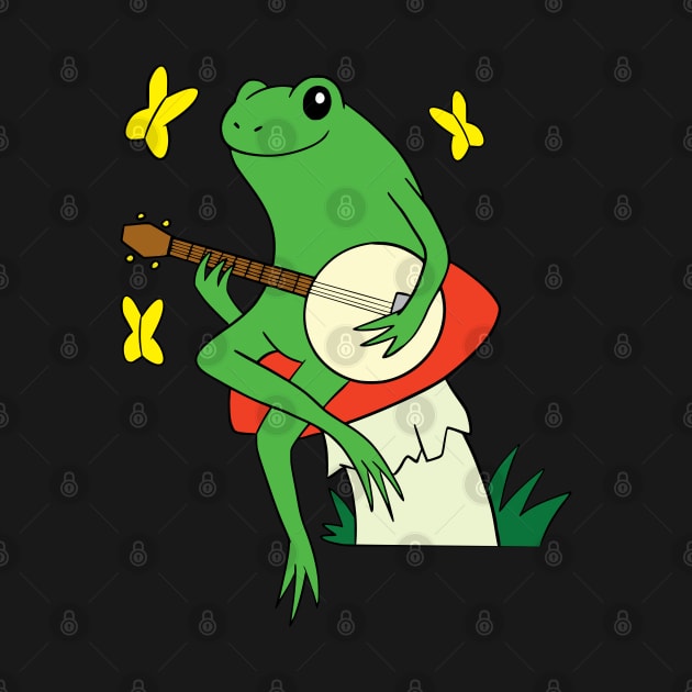 Banjo Playing Frog Sitting on a Red Toadstool by FrogAndToadsWorkshop