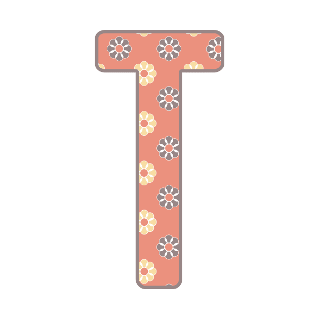 MONOGRAM LETTER T PINK FLORAL TYPOGRAPHY DESIGN by Rhubarb Myrtle