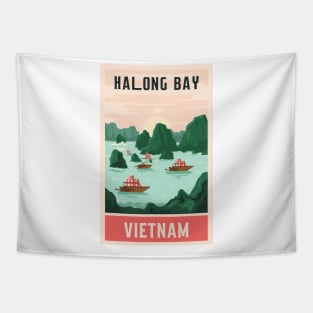 A Vintage Travel Art of Halong Bay - Vietnam Tapestry