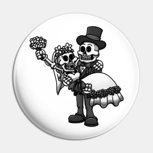 Married Skeletons Black And White Edition Pin