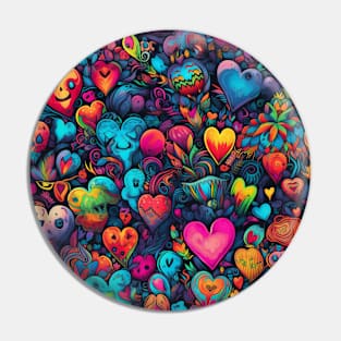 Psychedelic hearts in pattern Pin