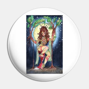 Druidic Tribal Ritual by Moonlight Watercolor Pin