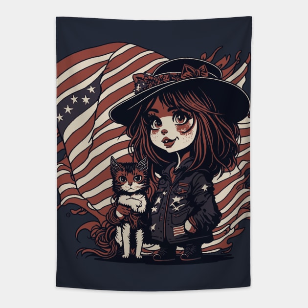 Patriotic Cat Mother Tapestry by By_Russso