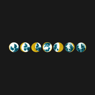 Moon phases in watercolor gold, green, and blue T-Shirt