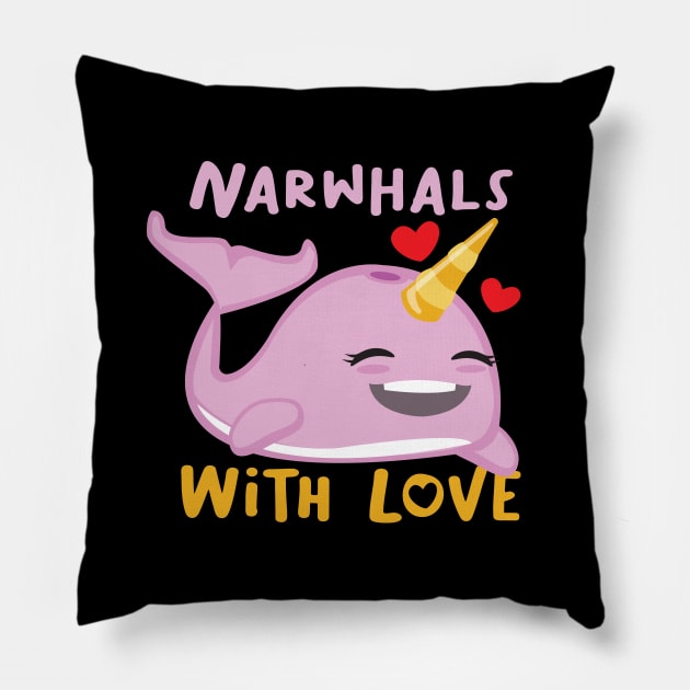 Narwhals with love smiling design for narwhale lover Pillow by Uncle Fred Design