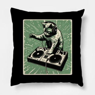 Cat DJ - Green Block Print - DJ Cat - Deadmau5 - Deadmouse Pillow