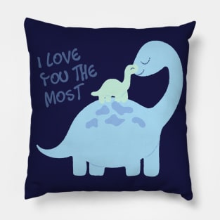 Mom and baby blue dinosaurs I love you the most Pillow