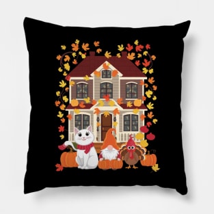 Happy Autumn Thanksgiving British Longhair Cat Gnome Turkey Pillow