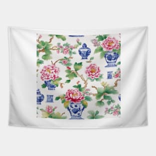 Peonies and chinoiserie jars pattern Tapestry