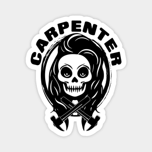 Female Carpenter Skull and Hammer Black Logo Magnet