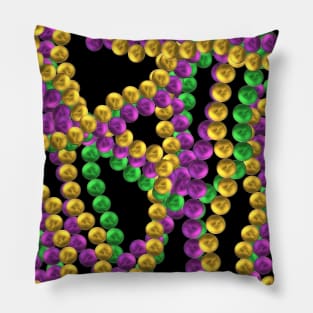 Twisted Mardi Gras Bead Necklaces in Purple, Green and Gold (Black Background) Pillow