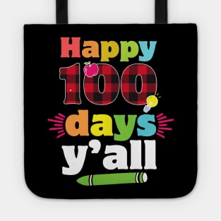 Happy 100 days yall cute red plaid 100th day of school gift for Teachers and Students Tote