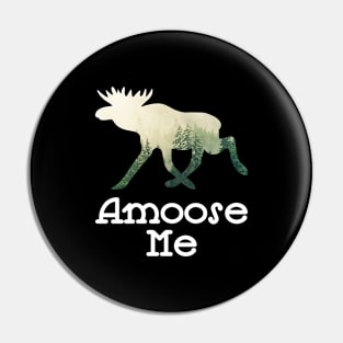 Amoose Me Walking Moose With A Green White Forest Tree Fill Pin