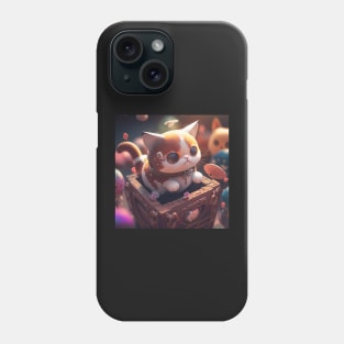 Kawaii Cute Brown Kitten | White, brown and red cat with green eyes | Digital art Sticker Phone Case