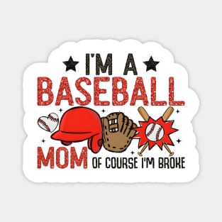 Funny Baseball Mom, Glitter Baseball, Retro Baseball Mama, Baseball Lover Magnet