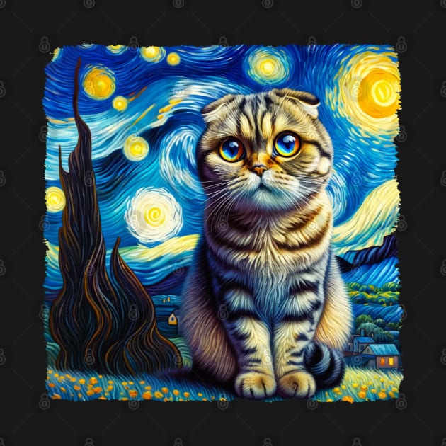 Scottfish Fold Starry Night Inspired - Artistic Cat by starry_night