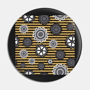 Modern Gears on Yellow and Black striped background Pin