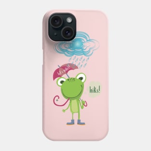 GREEN FROG WITH PINK UMBRELLA UNDER THE RAIN (hiks!) let's wibit! Phone Case