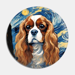 Adorable Cavalier King Charles Spaniel Dog Breed Painting in a Van Gogh Starry Night Pin