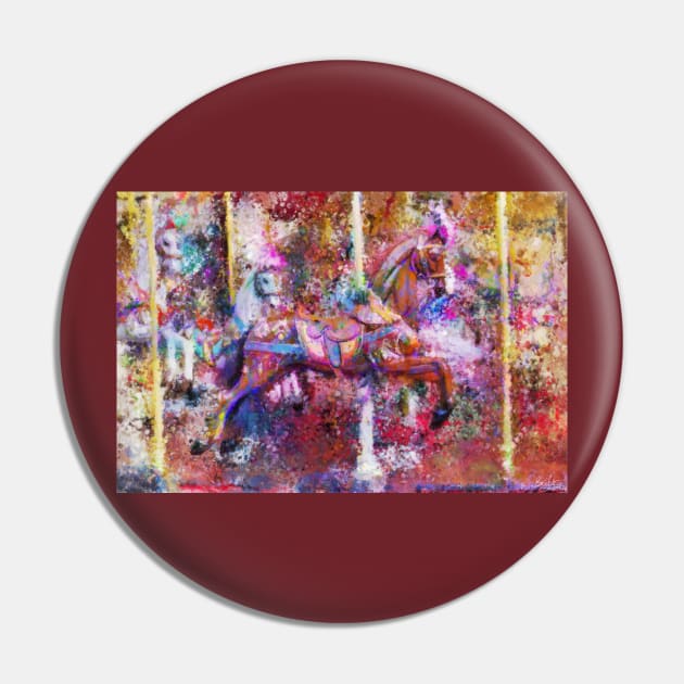 Carousel Horse Expressionist Painting Pin by BonBonBunny