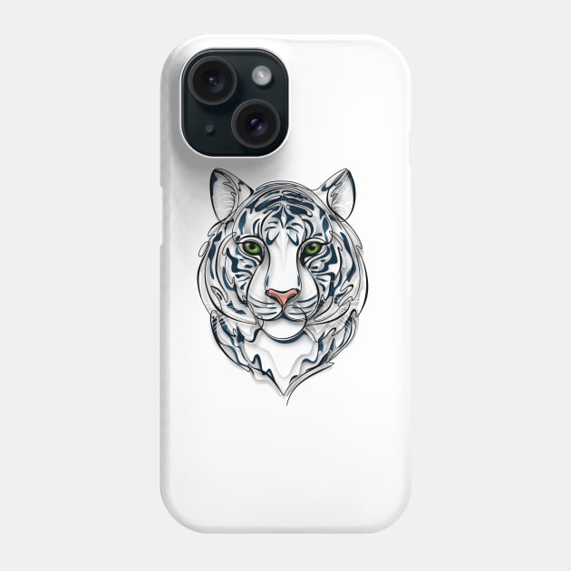 Continuous Line White Tiger Portrait. 2022 New Year Symbol by Chinese Horoscope Phone Case by lissantee