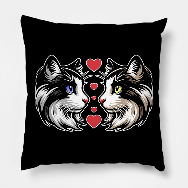 Cat Lovers Tee Shirt, Valentine Cats with Hearts, Cute Feline, Couple in love Graphic Tee, Pet Lovers Gift Idea Pillow by Cat In Orbit ®