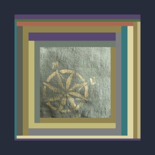 Compass: painted in gold on hand dyed green fabric T-Shirt