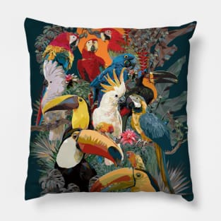 Polygonal Illustration of Amazon rain forest birds and plants Pillow