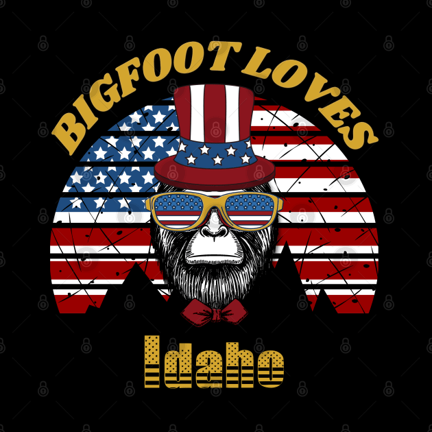 Bigfoot loves America and Idaho by Scovel Design Shop