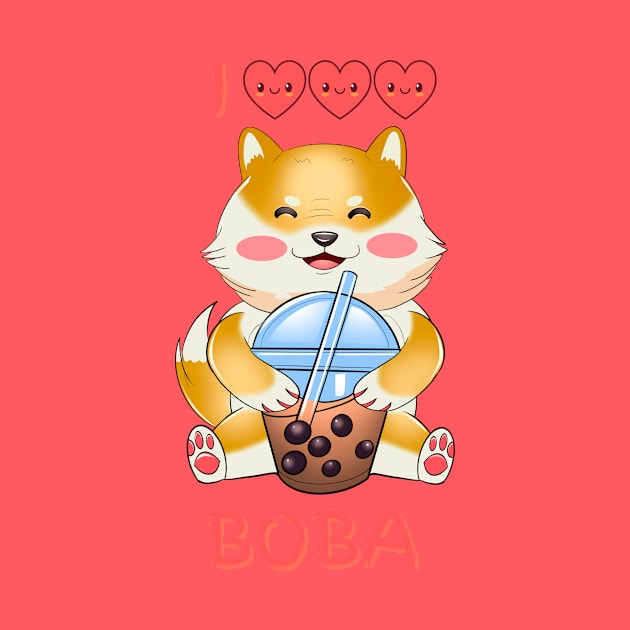 I Love Bubble Tea, Shiba Inu Drinking Bubble Tea, funny Japanese Sticker by Ken Adams Store