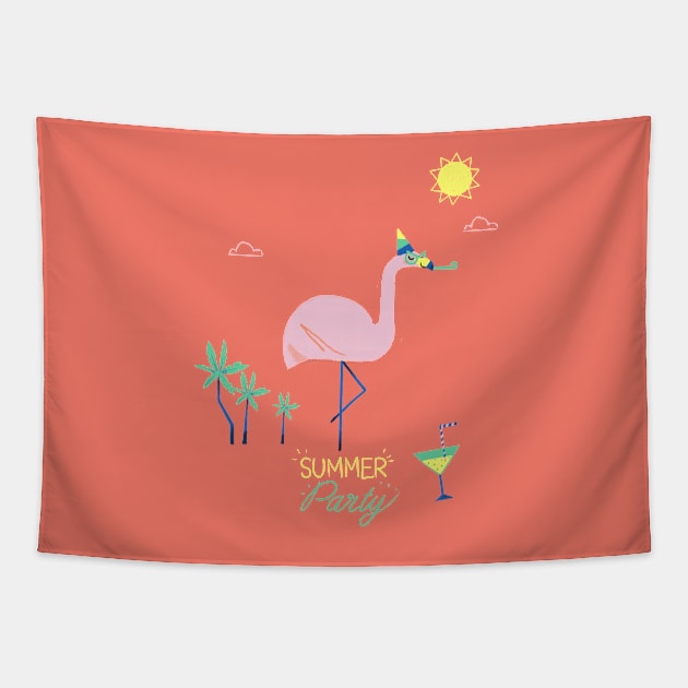 Cocktail Flamingo Tapestry by BabyKarot