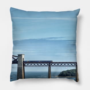 Train crossing over the Forth Bridge, Scotland Pillow