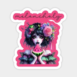 Meloncholy Goth Girl with Watermelon Magnet