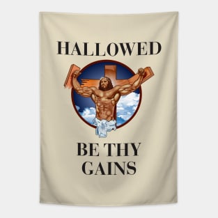 Hallowed be thy gains - Swole Jesus - Jesus is your homie so remember to pray to become swole af! - With background light Tapestry