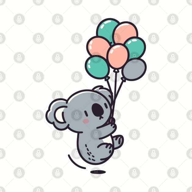 Cute koala bear with balloons, birthday greeting card design, koala lovers by Nora Liak