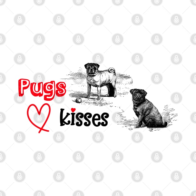 Pugs and Kisses Funny Valentine with Dogs Illustration by Biophilia