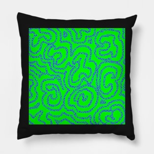 Textured Blue Doodle on Lime Green Abstract Pillow