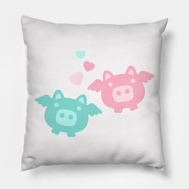 Pastel Flying Pigs in Love Pillow by XOOXOO