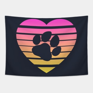 Dog Paw Heart Valentine - Pink Yellow Gradient Tapestry