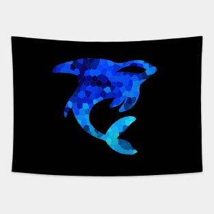 Orca Tattoo Blue Mosaic Tapestry