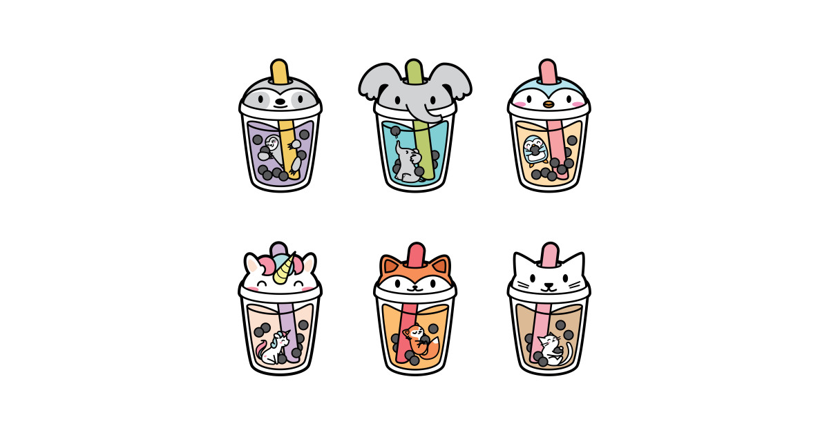 cute kawaii bubble tea boba animals cat unicorn fox