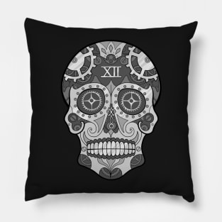 Clockwork Sugar Skull (Gray) Pillow