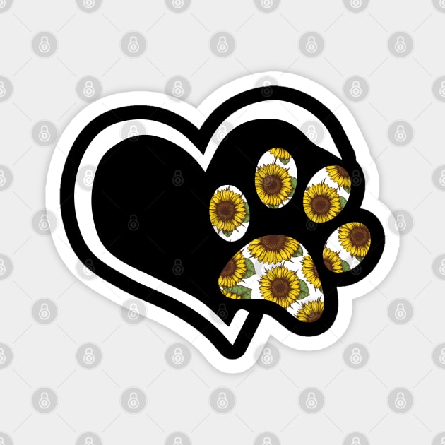 Pawz Sunflower Shirt - Heart Sunflower Dog Paw Gift Magnet by HomerNewbergereq