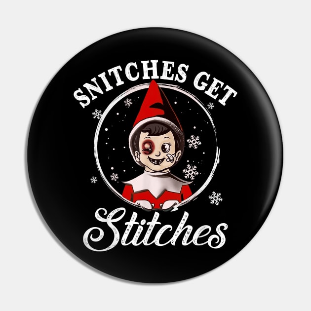 Christmas Elf Boy Snitches Get Stitches Xmas Family Pin by waterbrookpanders