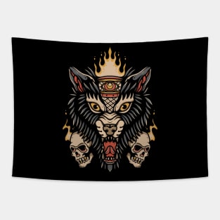 Wolf Traditional Tattoo skull vintage Tapestry