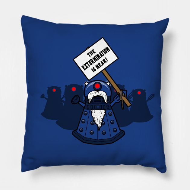 Funny Retro Vintage Cute Aliens Protesting Rally Sci-fi Cartoon Pillow by BoggsNicolas